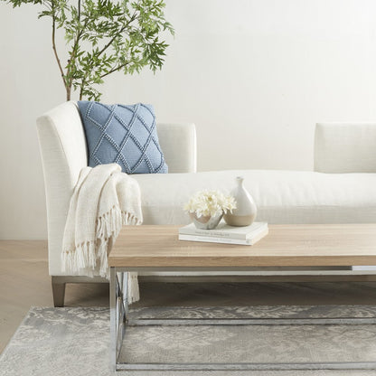 18" Blue Diamond Cotton Blend Throw Pillow with Texture