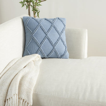 18" Blue Diamond Cotton Blend Throw Pillow with Texture