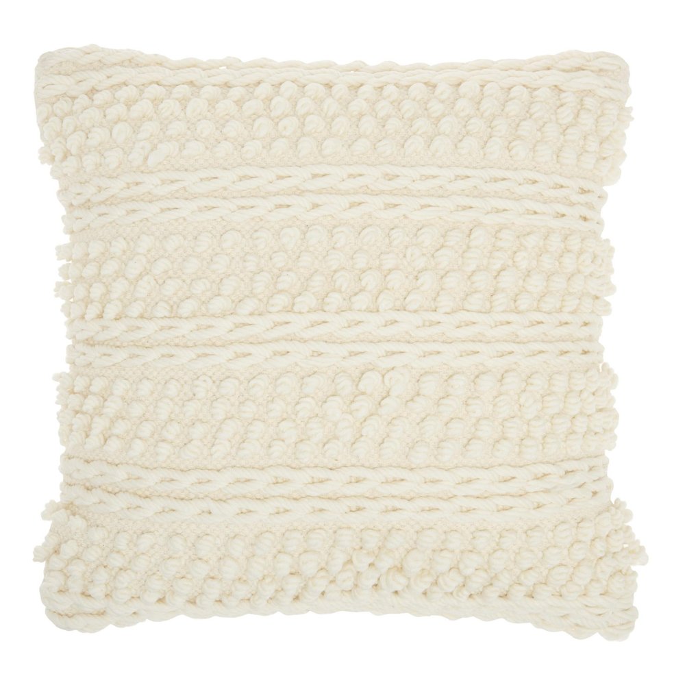 Ivory Textured Dots And Stripes Throw Pillow