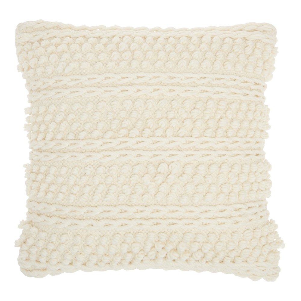 Ivory Textured Dots And Stripes Throw Pillow