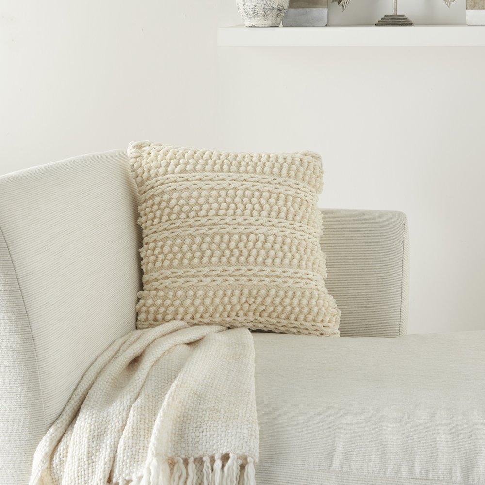 Ivory Textured Dots And Stripes Throw Pillow