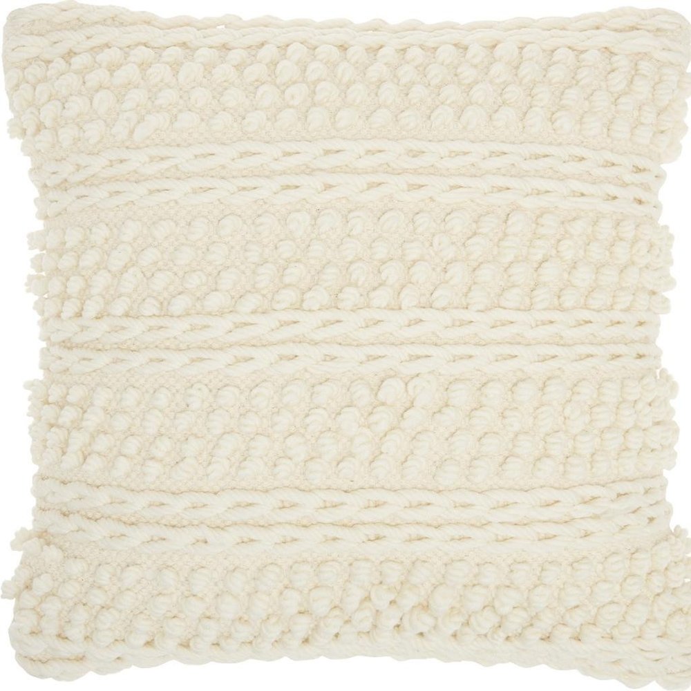 Ivory Textured Dots And Stripes Throw Pillow