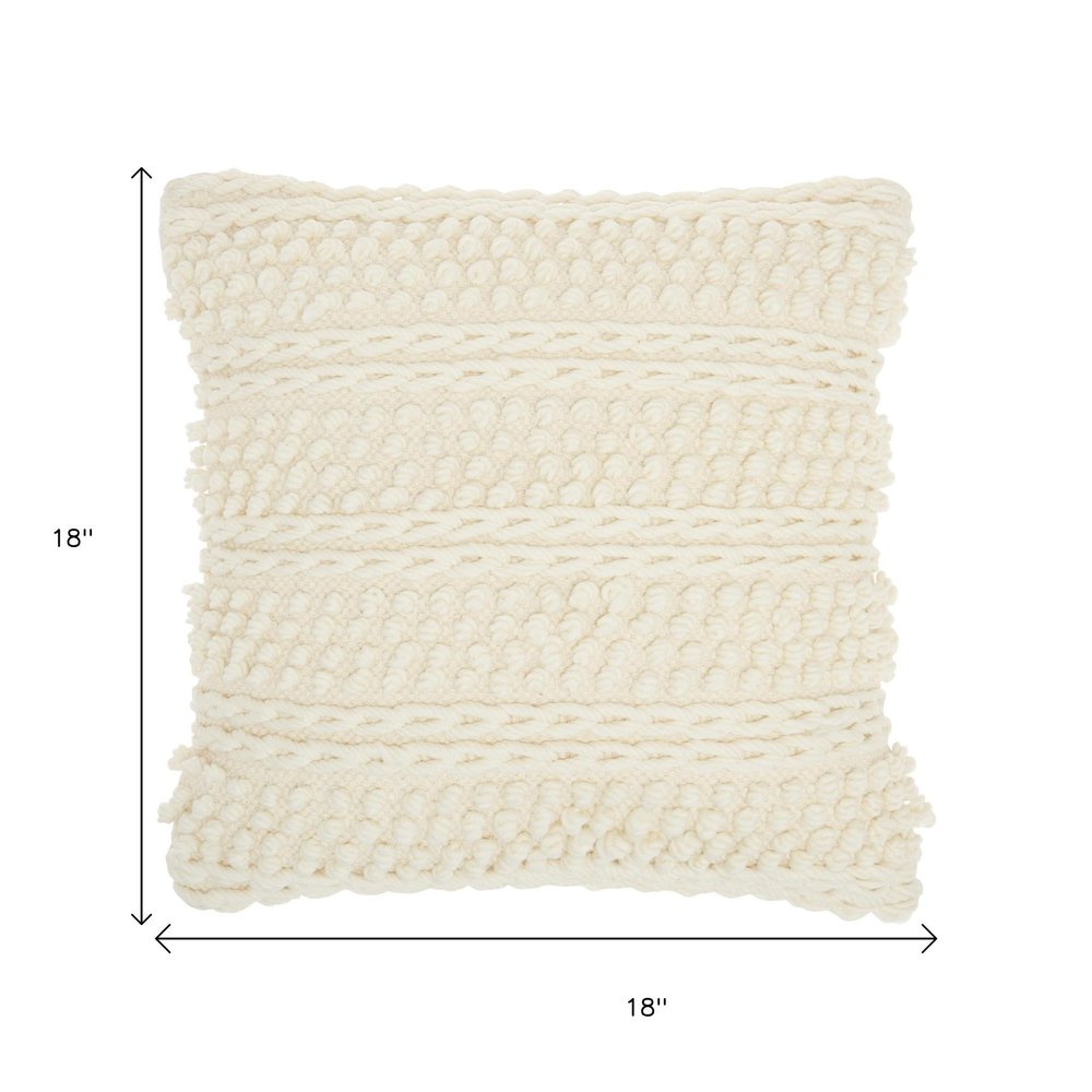 Ivory Textured Dots And Stripes Throw Pillow