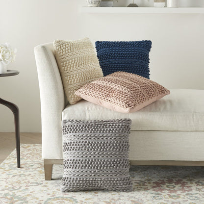 Navy Blue Textured Dots And Stripes Throw Pillow