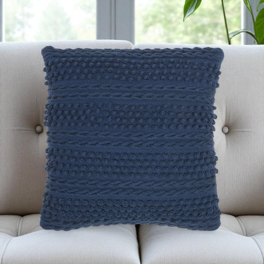 Navy Blue Textured Dots And Stripes Throw Pillow