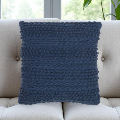 Navy Blue Textured Dots And Stripes Throw Pillow