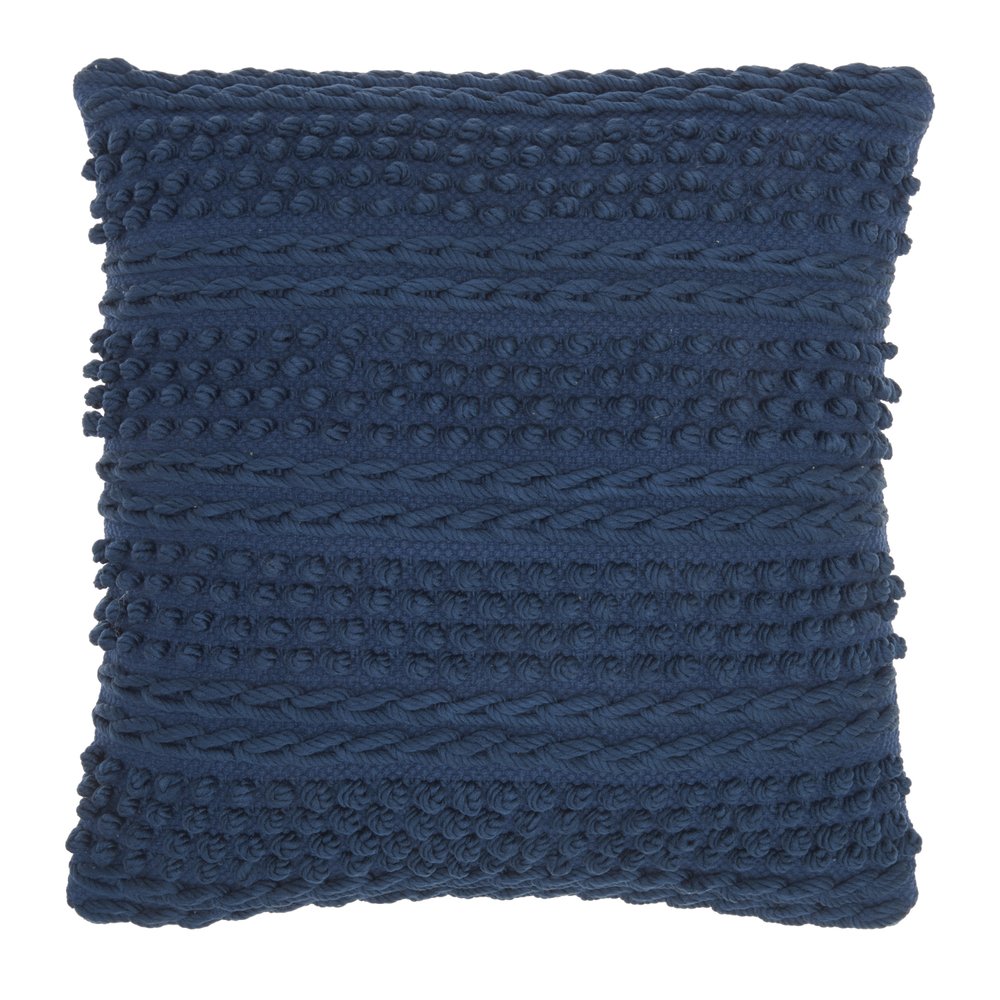 Navy Blue Textured Dots And Stripes Throw Pillow