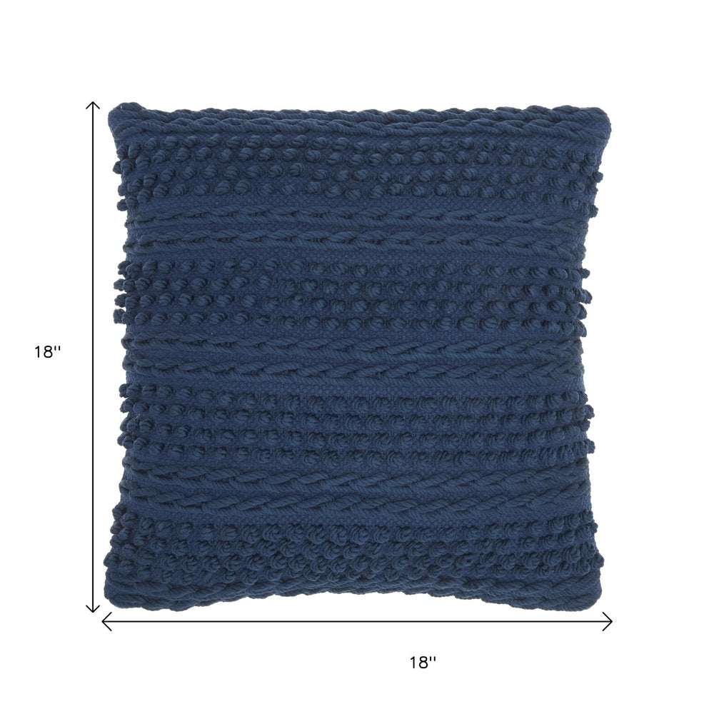 Navy Blue Textured Dots And Stripes Throw Pillow