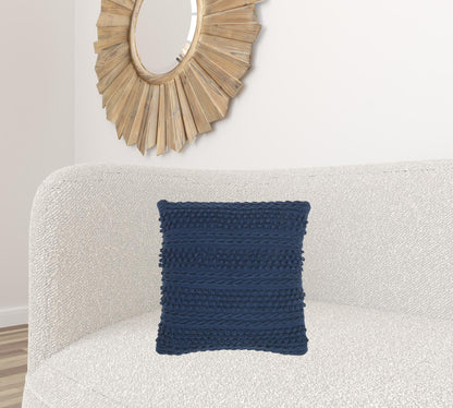 Navy Blue Textured Dots And Stripes Throw Pillow