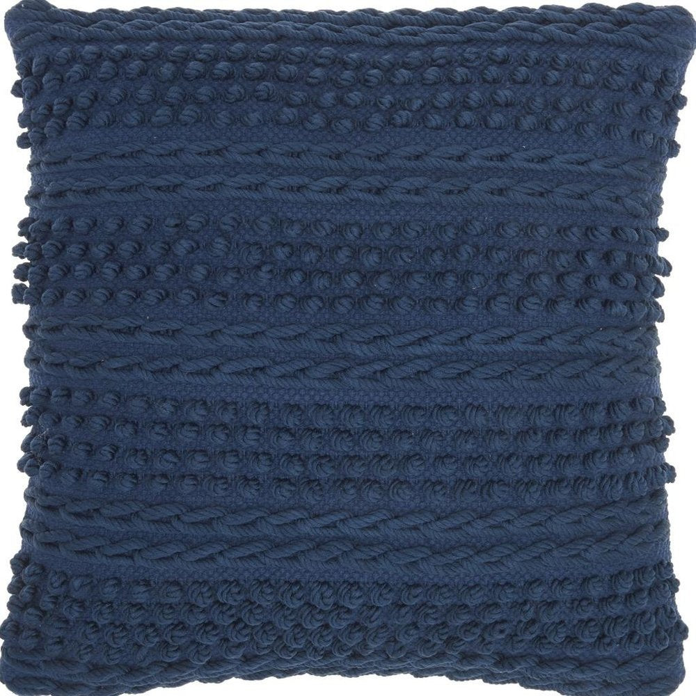 Navy Blue Textured Dots And Stripes Throw Pillow