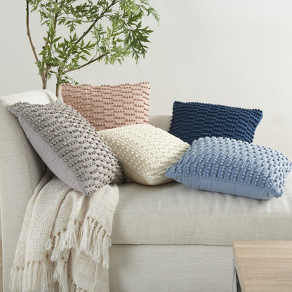 18" Blue Dot And Stripe Polyester and Cotton Blend Throw Pillow With Texture