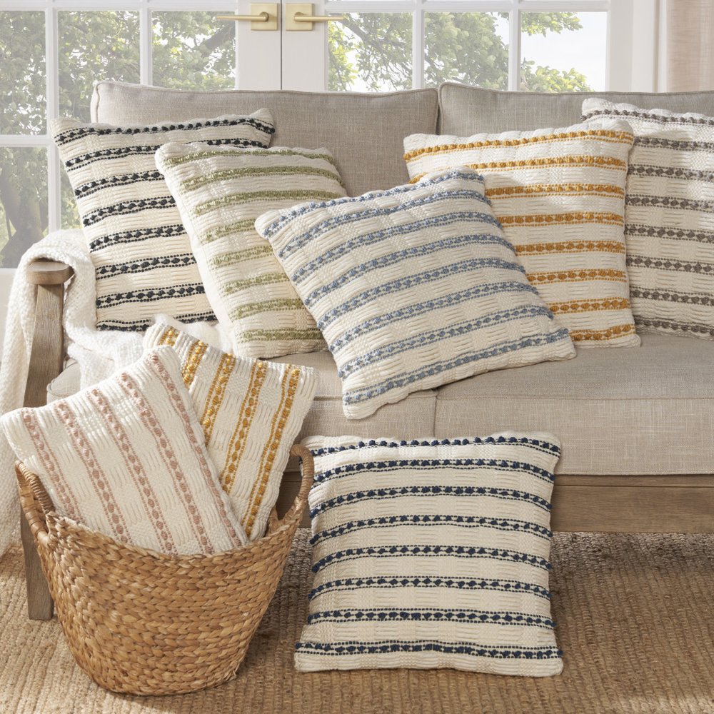 18" Navy Cotton Blend Throw Pillow