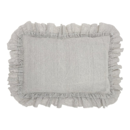 16" X 24" Gray Pillow With Ruffled Edges