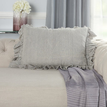 16" X 24" Gray Pillow With Ruffled Edges
