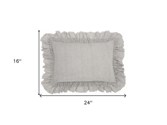 16" X 24" Gray Pillow With Ruffled Edges