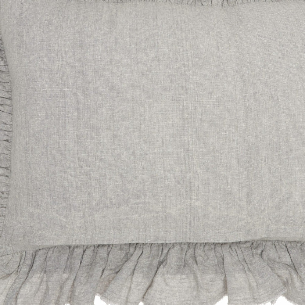 16" X 24" Gray Pillow With Ruffled Edges