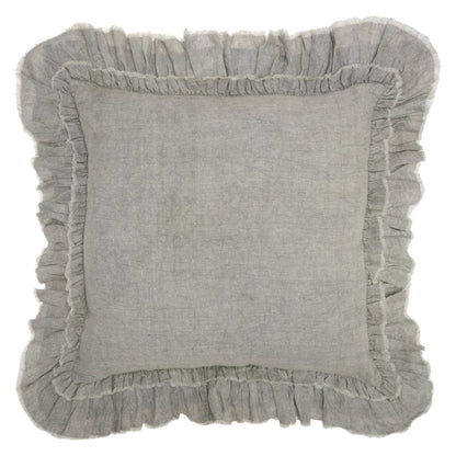 24" Light Gray Pillow With Ruffled Edges