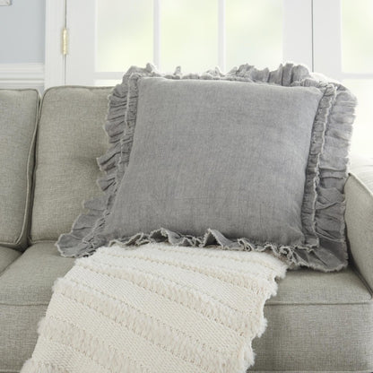 24" Light Gray Pillow With Ruffled Edges