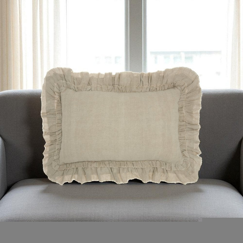 16" Beige Linen Throw Pillow