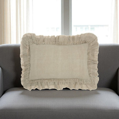 16" Beige Linen Throw Pillow