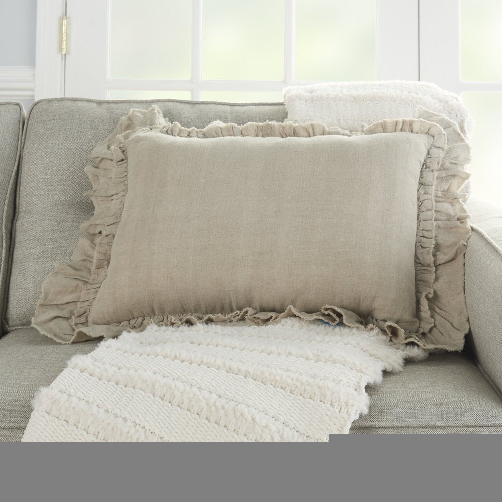 16" Beige Linen Throw Pillow