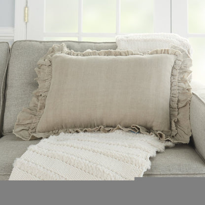 16" Beige Linen Throw Pillow