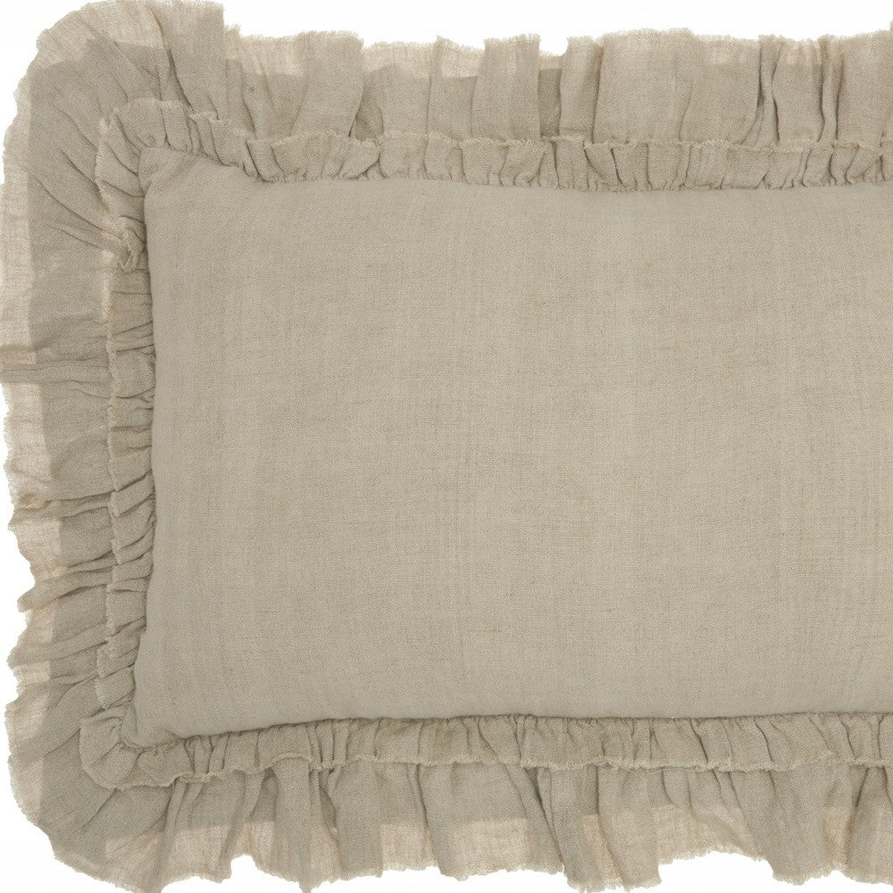 16" Beige Linen Throw Pillow