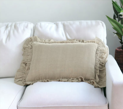 16" Beige Linen Throw Pillow