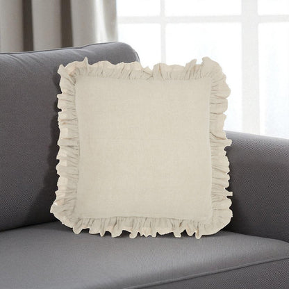 24" Beige Pillow With Ruffled Edges