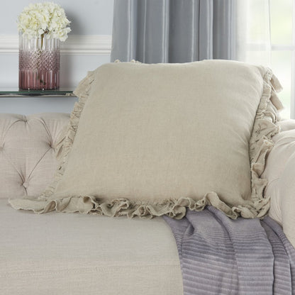 24" Beige Pillow With Ruffled Edges