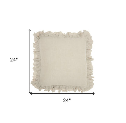 24" Beige Pillow With Ruffled Edges