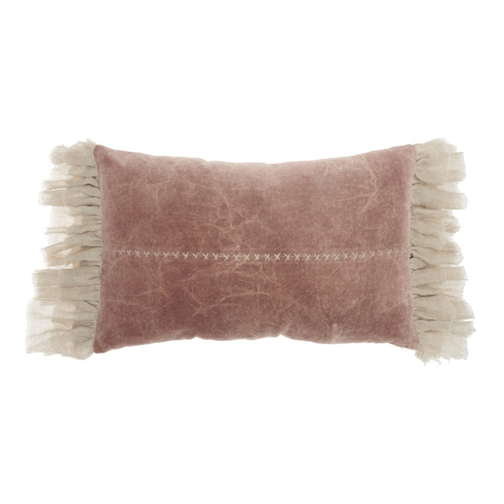 Wide Tasseled Marble Pink Lumbar Pillow
