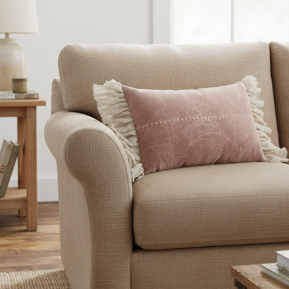 Wide Tasseled Marble Pink Lumbar Pillow