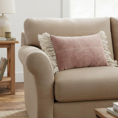 Wide Tasseled Marble Pink Lumbar Pillow