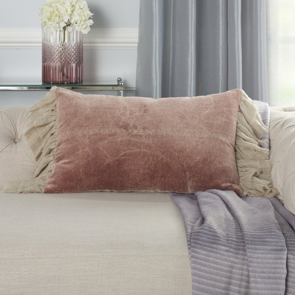 Wide Tasseled Marble Pink Lumbar Pillow