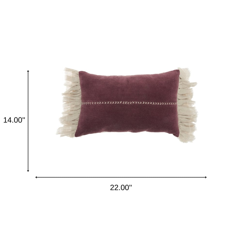 Wide Tasseled Marble Maroon Lumbar Pillow