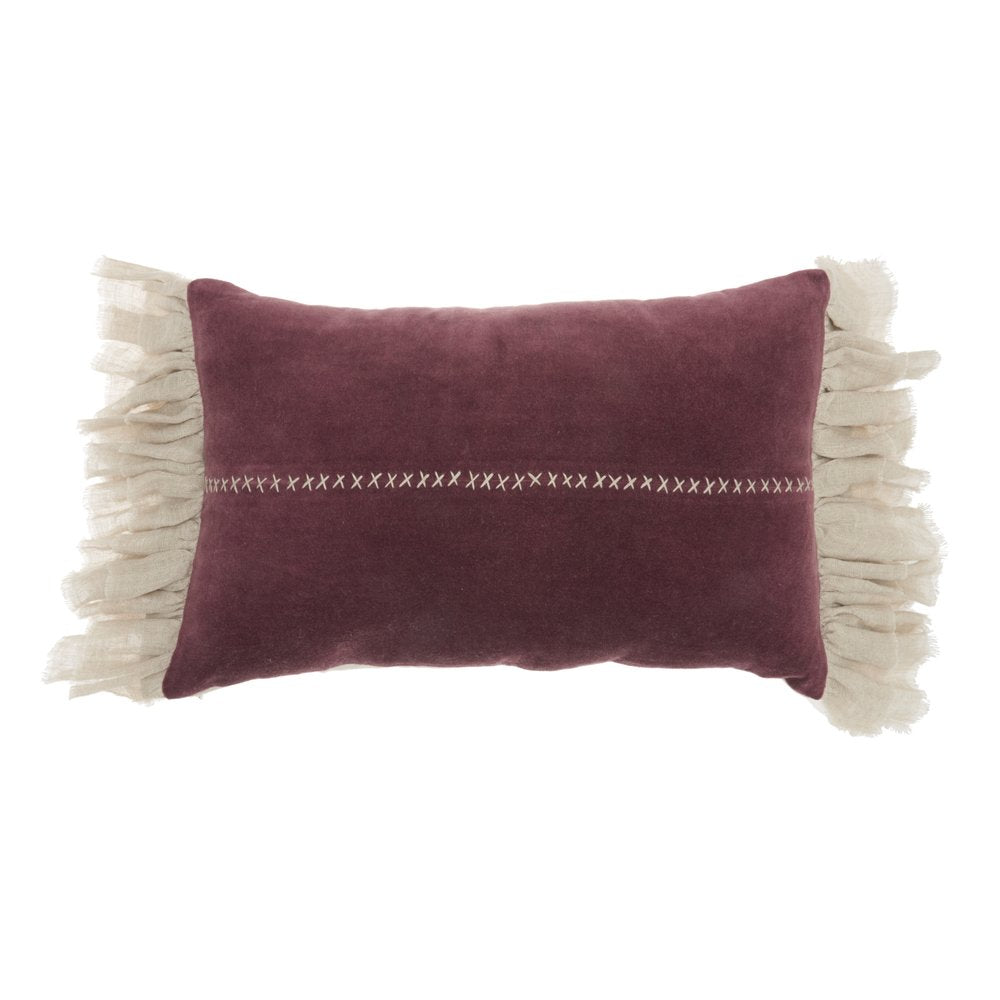 Wide Tasseled Marble Maroon Lumbar Pillow
