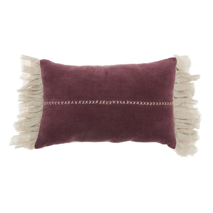 Wide Tasseled Marble Maroon Lumbar Pillow