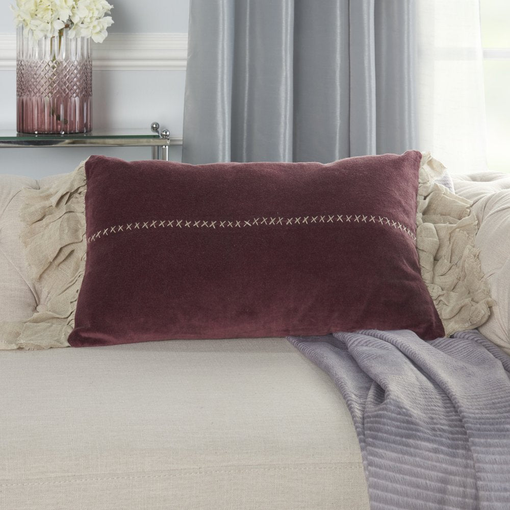 Wide Tasseled Marble Maroon Lumbar Pillow