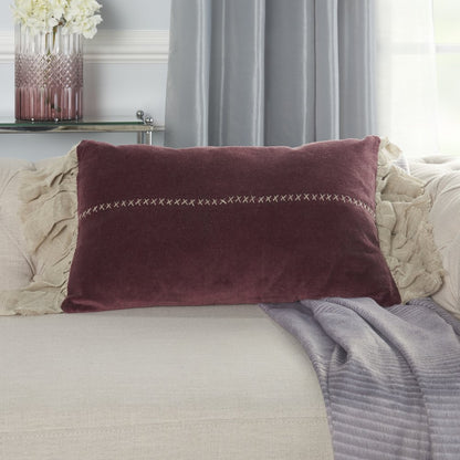 Wide Tasseled Marble Maroon Lumbar Pillow