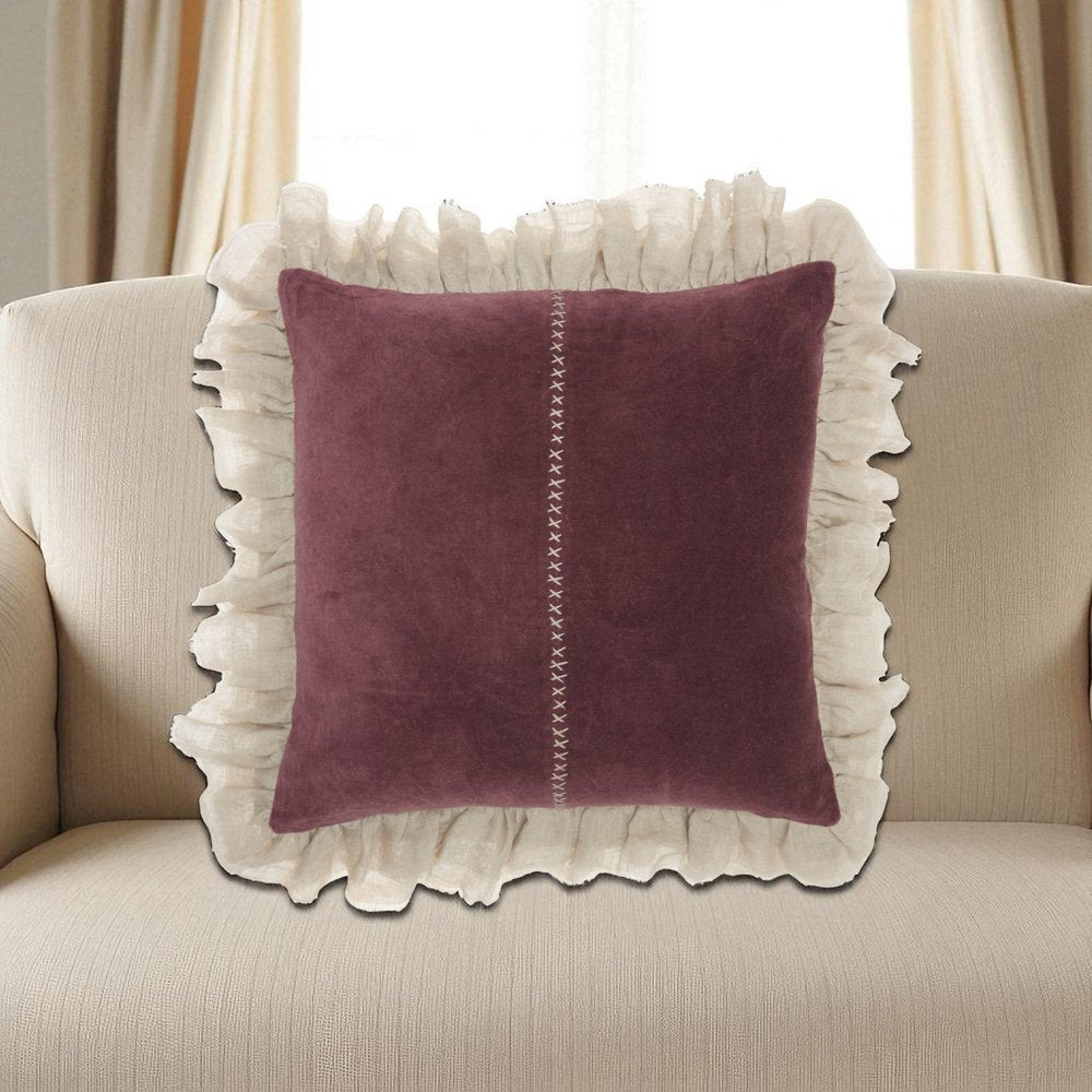 Wide Tasseled Marble Maroon Throw Pillow