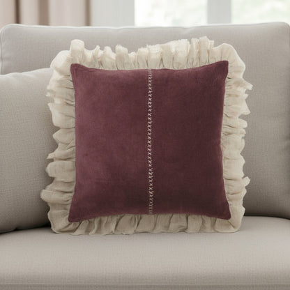 Wide Tasseled Marble Maroon Throw Pillow