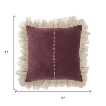 Wide Tasseled Marble Maroon Throw Pillow