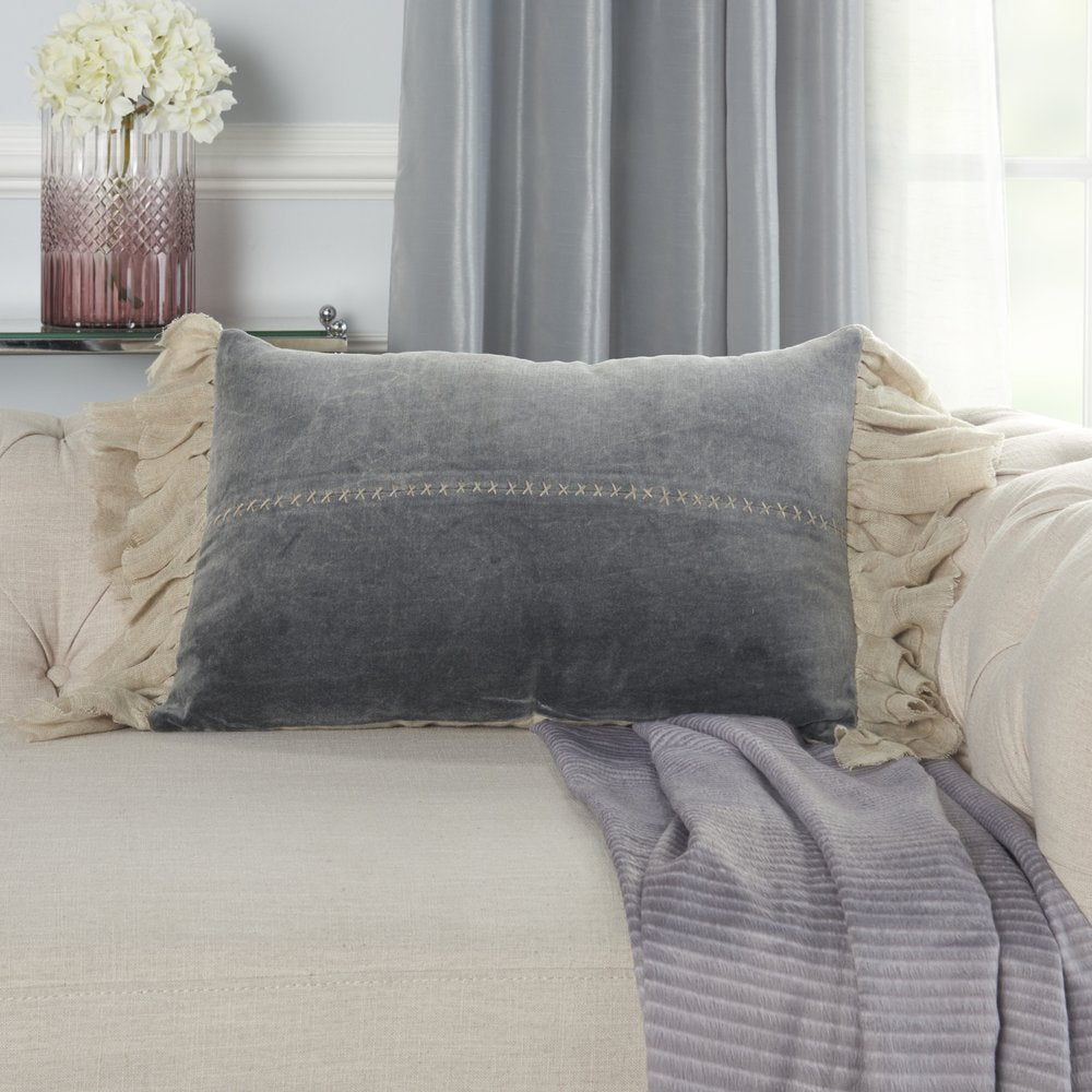 14" X 22" Steel Blue Pillow With Tassels Edges