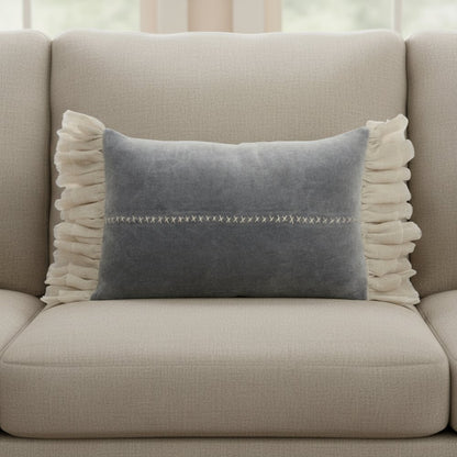 14" X 22" Steel Blue Pillow With Tassels Edges