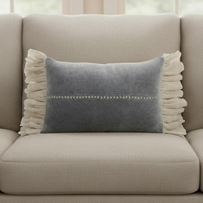 14" X 22" Steel Blue Pillow With Tassels Edges