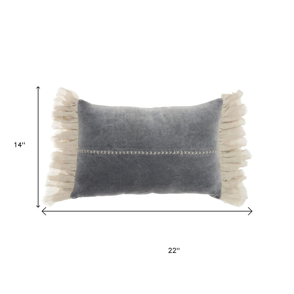 14" X 22" Steel Blue Pillow With Tassels Edges