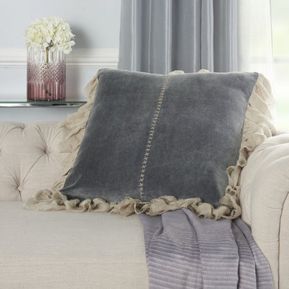 Wide Tasseled Marble Steel Blue Throw Pillow