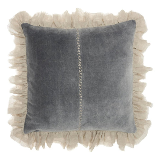 Wide Tasseled Marble Steel Blue Throw Pillow