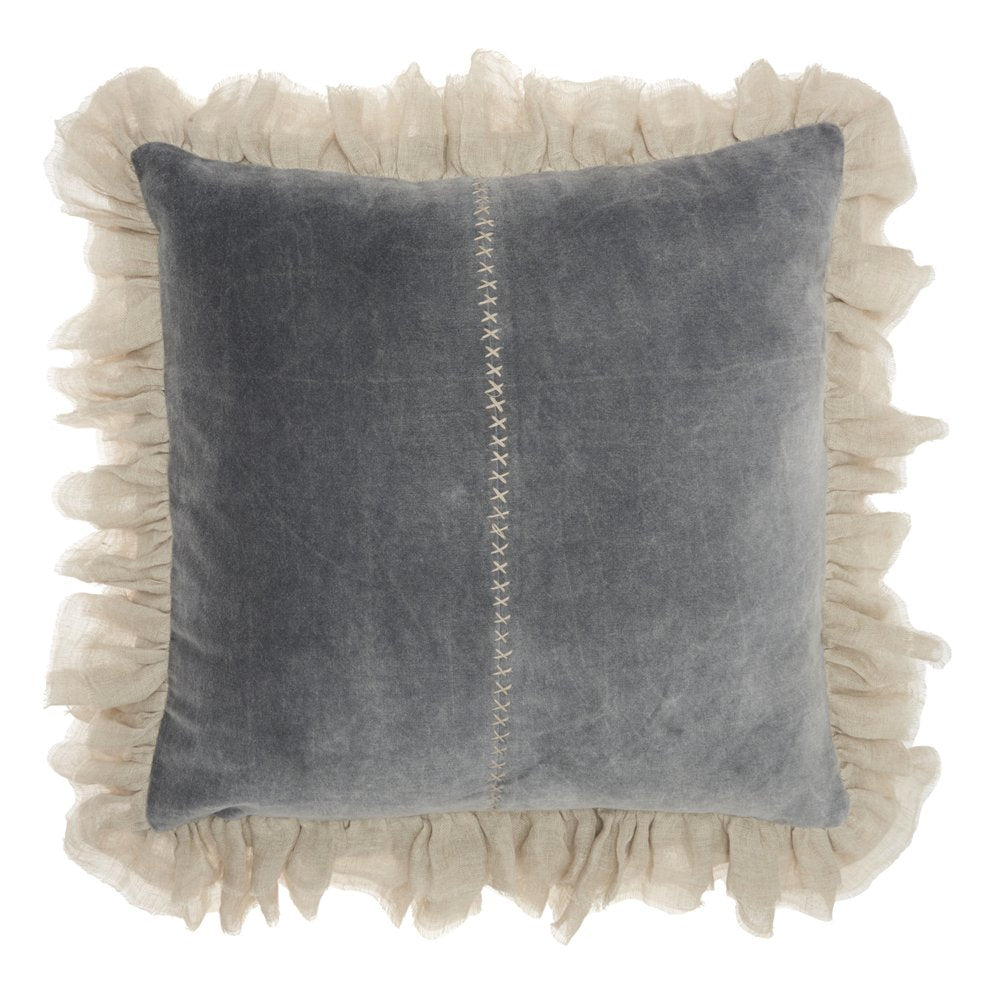 Wide Tasseled Marble Steel Blue Throw Pillow